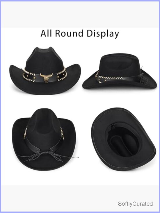 Classic Western Felt Roll-Up-Brim Cowboy Hat - Bling Studs main image 5